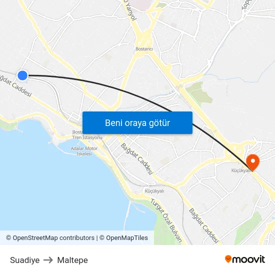 Suadiye to Maltepe map