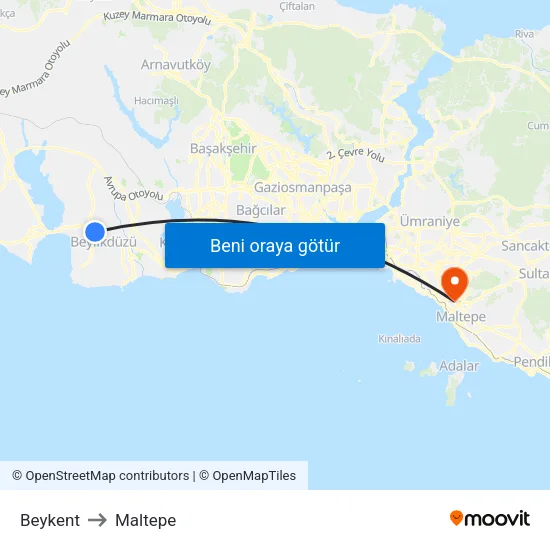 Beykent to Maltepe map