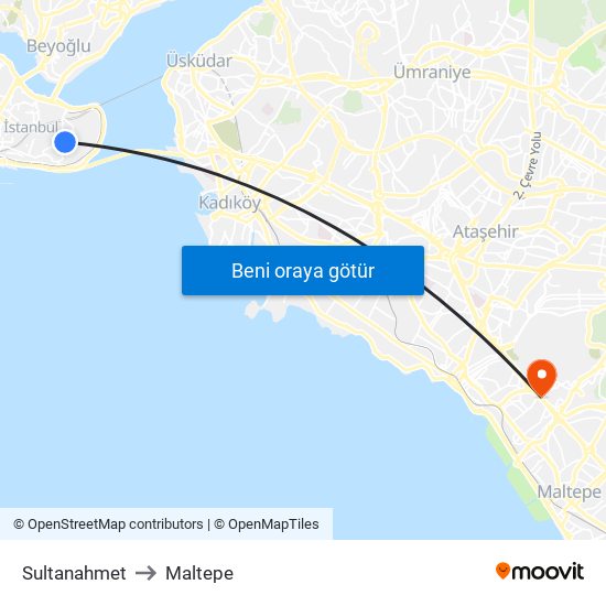 Sultanahmet to Maltepe map