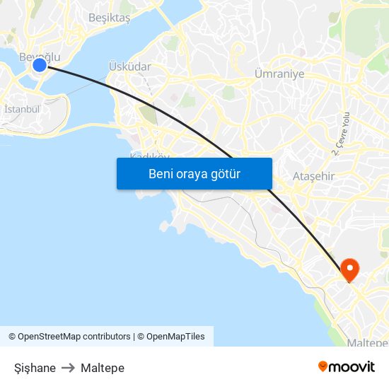 Şişhane to Maltepe map