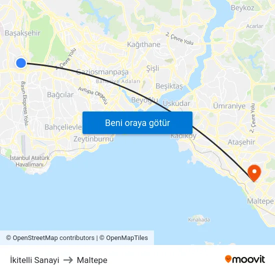 İkitelli Sanayi to Maltepe map