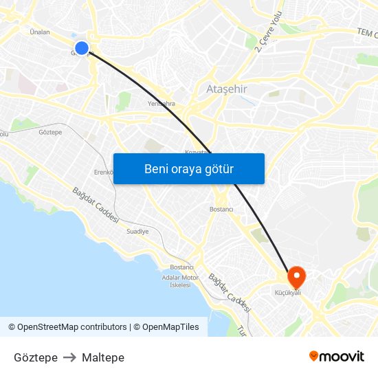 Göztepe to Maltepe map