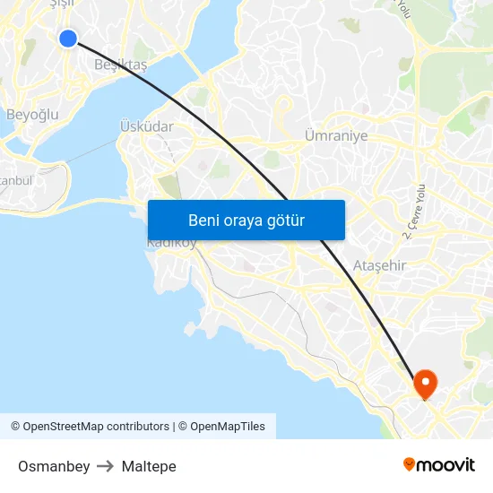 Osmanbey to Maltepe map