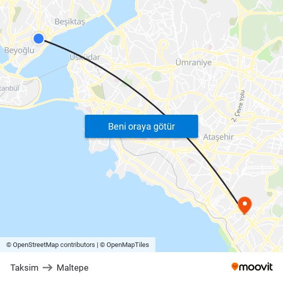 Taksim to Maltepe map