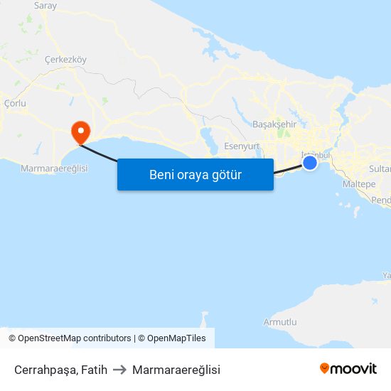 Cerrahpaşa, Fatih to Marmaraereğlisi map