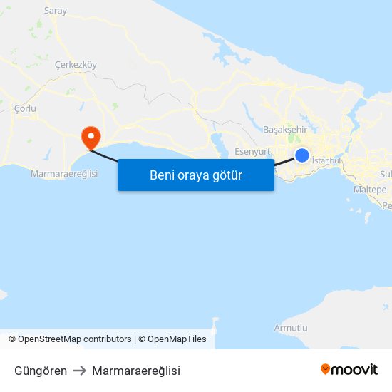 Güngören to Marmaraereğlisi map