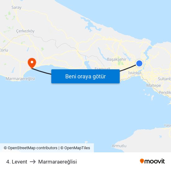 4. Levent to Marmaraereğlisi map