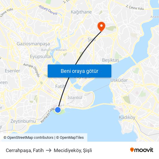 Cerrahpaşa, Fatih to Mecidiyeköy, Şişli map