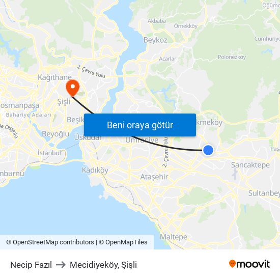 Necip Fazıl to Mecidiyeköy, Şişli map