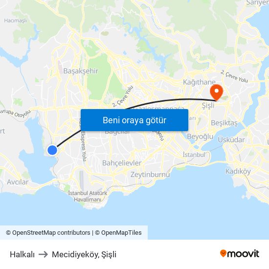 Halkalı to Mecidiyeköy, Şişli map