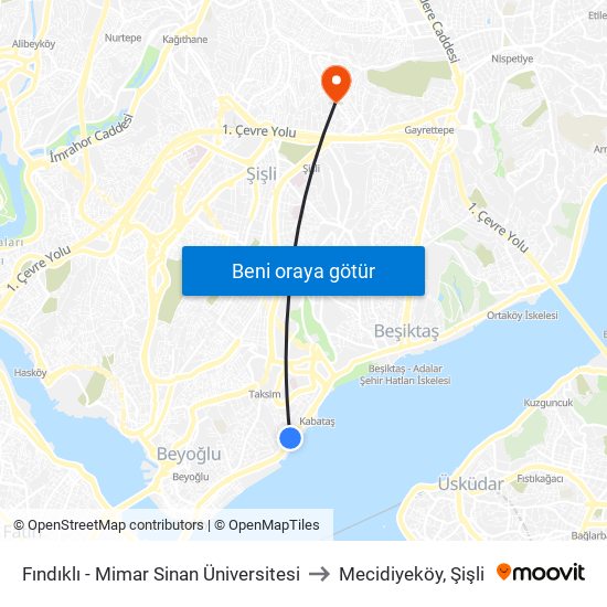 Fındıklı - Mimar Sinan Üniversitesi to Mecidiyeköy, Şişli map