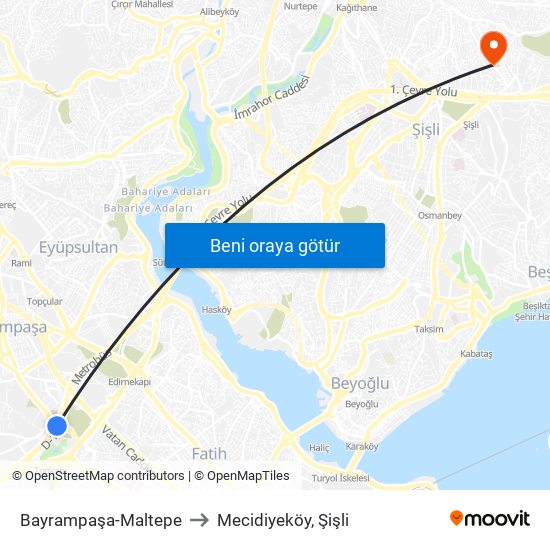 Bayrampaşa-Maltepe to Mecidiyeköy, Şişli map