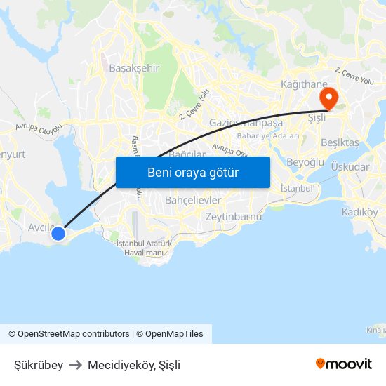 Şükrübey to Mecidiyeköy, Şişli map