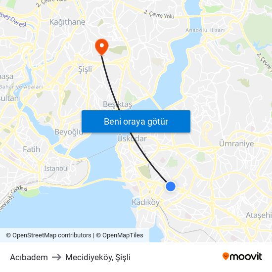 Acıbadem to Mecidiyeköy, Şişli map