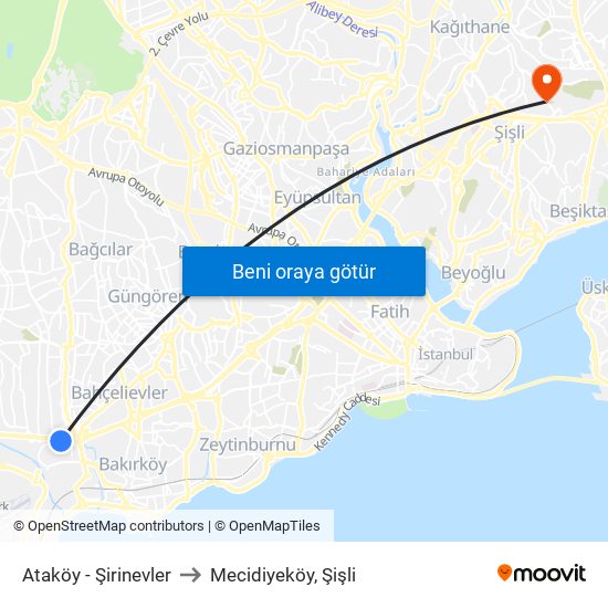 Ataköy - Şirinevler to Mecidiyeköy, Şişli map