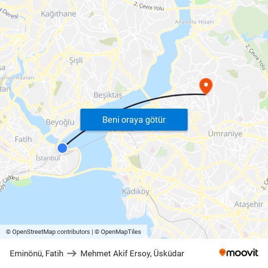 Eminönü, Fatih to Mehmet Akif Ersoy, Üsküdar map