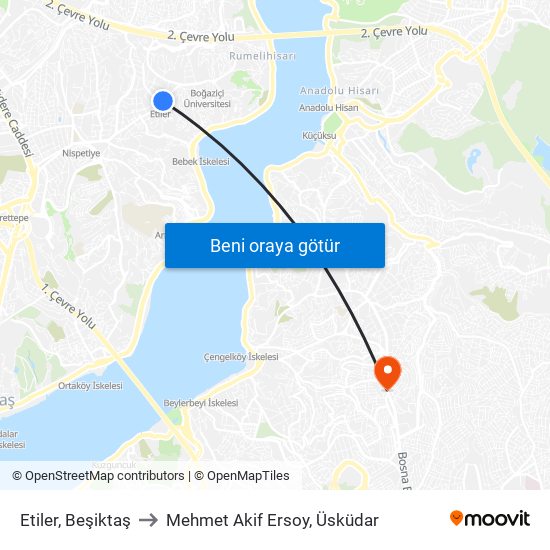 Etiler, Beşiktaş to Mehmet Akif Ersoy, Üsküdar map