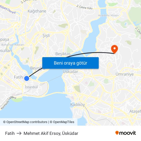 Fatih to Mehmet Akif Ersoy, Üsküdar map