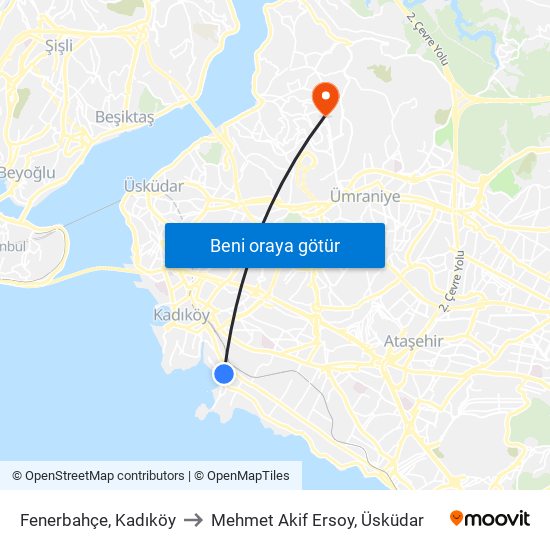 Fenerbahçe, Kadıköy to Mehmet Akif Ersoy, Üsküdar map