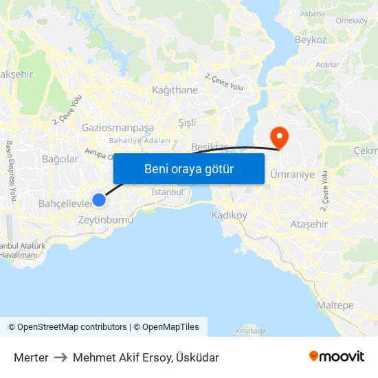 Merter to Mehmet Akif Ersoy, Üsküdar map