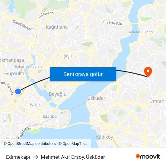 Edirnekapı to Mehmet Akif Ersoy, Üsküdar map