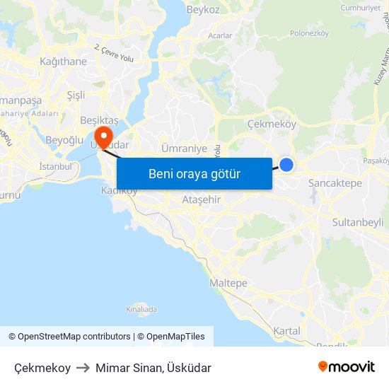 Çekmekoy to Mimar Sinan, Üsküdar map
