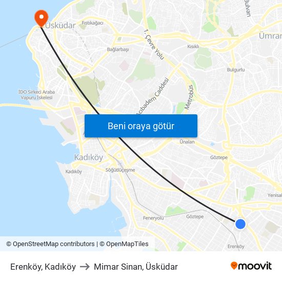 Erenköy, Kadıköy to Mimar Sinan, Üsküdar map