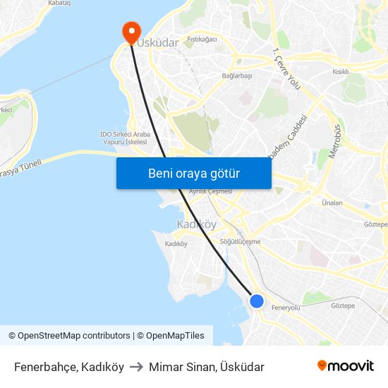 Fenerbahçe, Kadıköy to Mimar Sinan, Üsküdar map