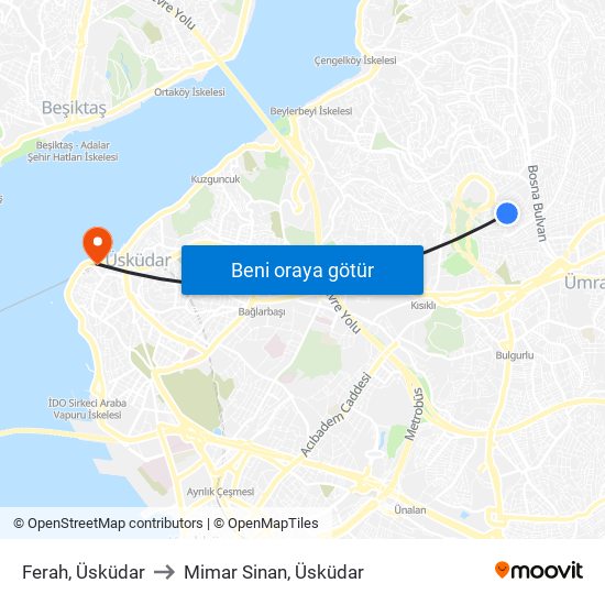 Ferah, Üsküdar to Mimar Sinan, Üsküdar map