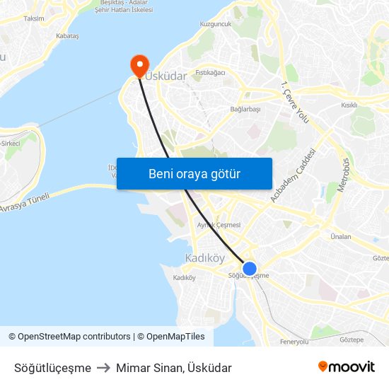 Söğütlüçeşme to Mimar Sinan, Üsküdar map