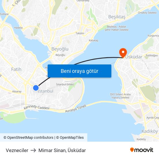 Vezneciler to Mimar Sinan, Üsküdar map