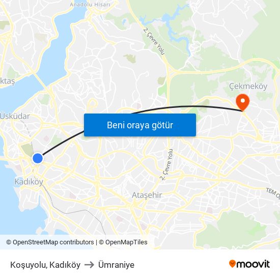 Koşuyolu, Kadıköy to Ümraniye map