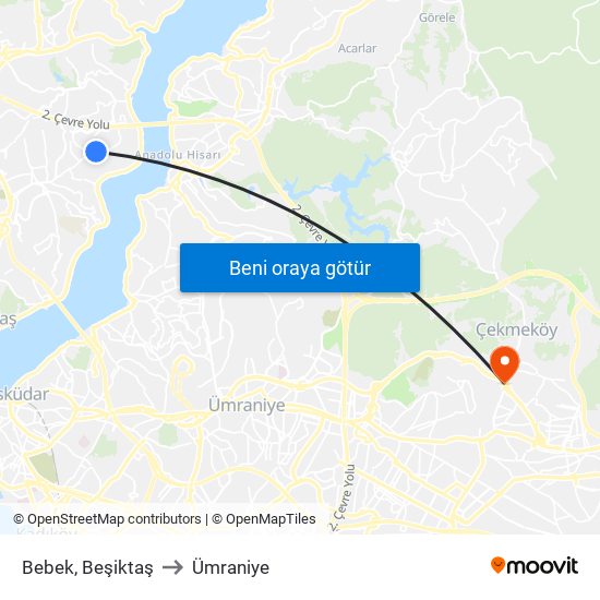 Bebek, Beşiktaş to Ümraniye map