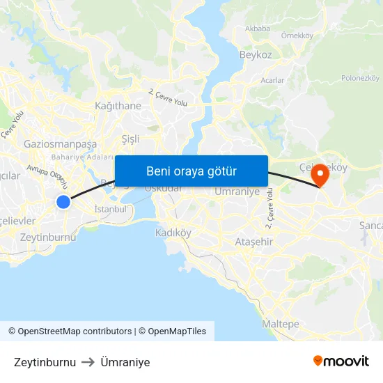 Zeytinburnu to Ümraniye map