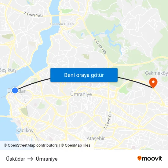 Üsküdar to Ümraniye map