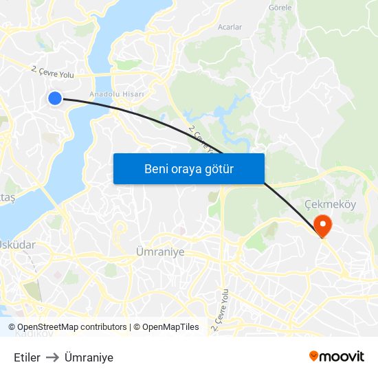 Etiler to Ümraniye map