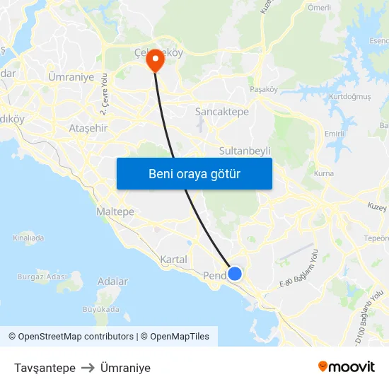 Tavşantepe to Ümraniye map