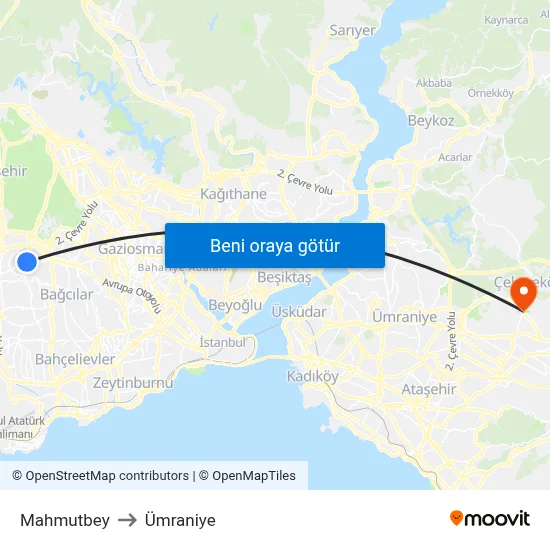 Mahmutbey to Ümraniye map