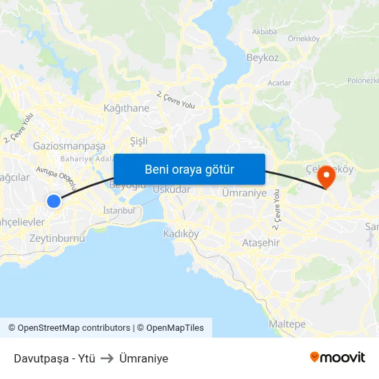 Davutpaşa - Ytü to Ümraniye map