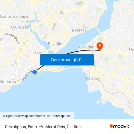 Cerrahpaşa, Fatih to Murat Reis, Üsküdar map