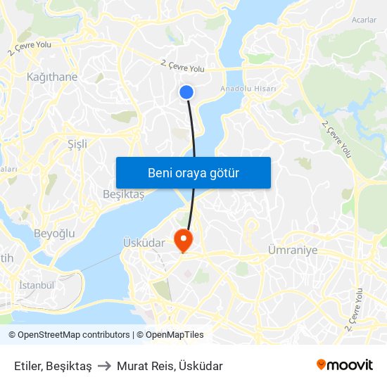 Etiler, Beşiktaş to Murat Reis, Üsküdar map