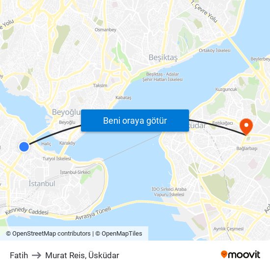 Fatih to Murat Reis, Üsküdar map