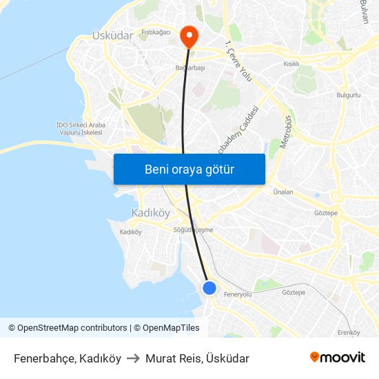 Fenerbahçe, Kadıköy to Murat Reis, Üsküdar map