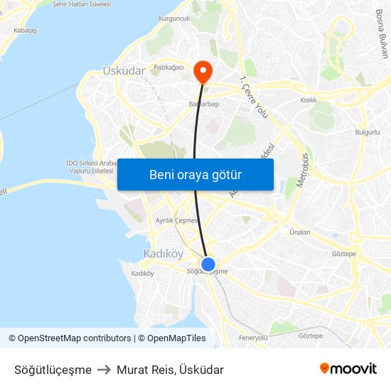 Söğütlüçeşme to Murat Reis, Üsküdar map