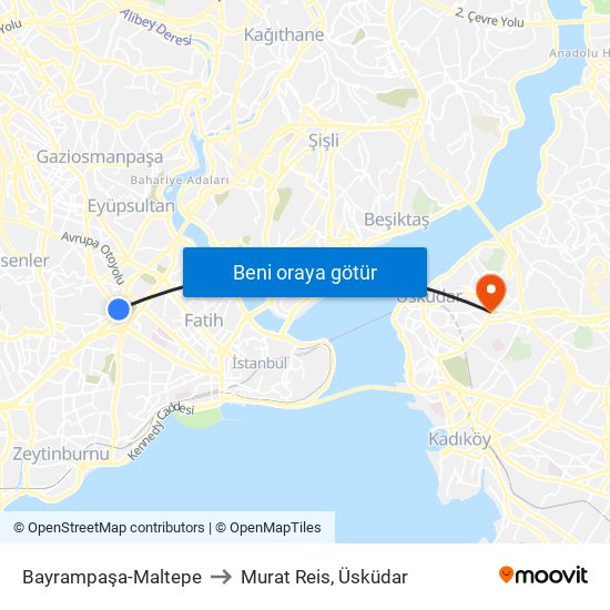 Bayrampaşa-Maltepe to Murat Reis, Üsküdar map