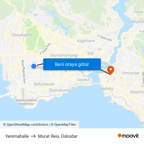 Yenimahalle to Murat Reis, Üsküdar map