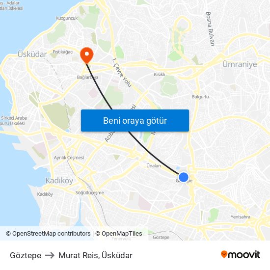 Göztepe to Murat Reis, Üsküdar map