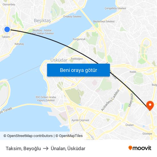 Taksim, Beyoğlu to Ünalan, Üsküdar map