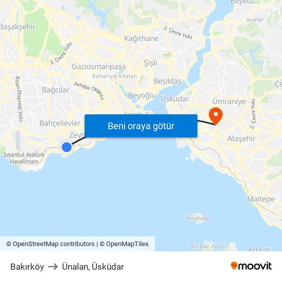 Bakırköy to Ünalan, Üsküdar map