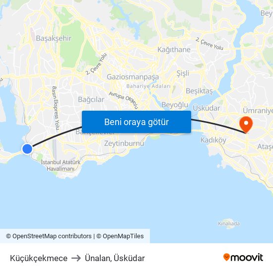 Küçükçekmece to Ünalan, Üsküdar map